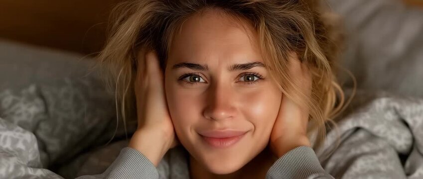 A young woman in bed is annoyed by the commotion and has a restless night.