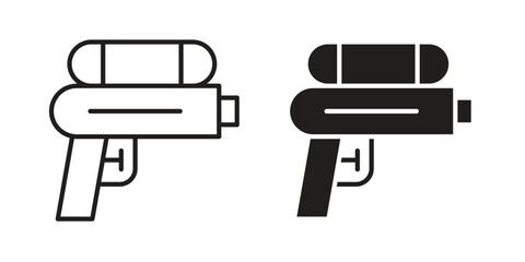 Squirt gun icon set in flat and line style vectors