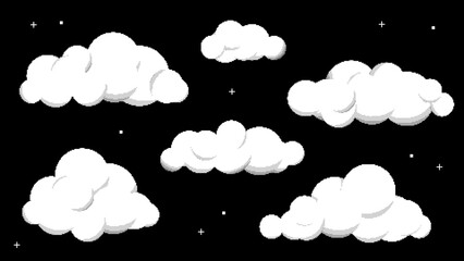 Cute 8bit Retro Game Style Cloud Illustration on Black Background