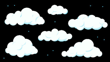 Cute 8bit Retro Game Style Cloud Illustration on Black Background