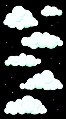 Vertical Cute 8bit Retro Game Style Cloud Illustration on Black Background
