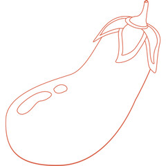 Outline illustration of an eggplant vegetable on a clean transparent background with a simple orange line art style