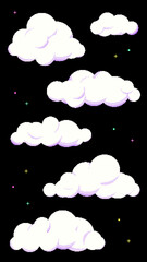 Vertical Cute 8bit Retro Game Style Cloud Illustration on Black Background