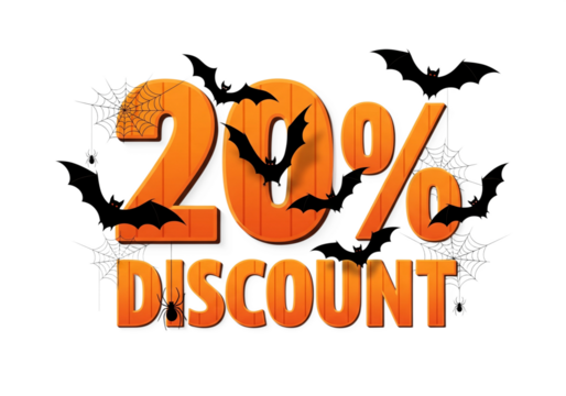 20 percent discount text with bats isolated on transparent background - Powered by Adobe