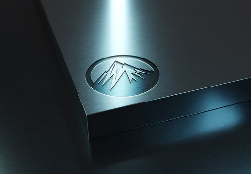 Engraved Logo On Dark Metal Plate Corner Mockup