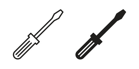 Screwdriver icon set in flat and line style vectors