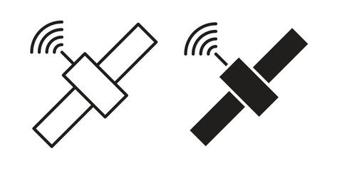 Satellite icon set in flat and line style vectors