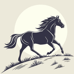 Vector art of horse running on the grass hill