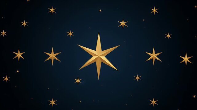 Golden Pixelated Stars Abstract Background with Sparkling Particles