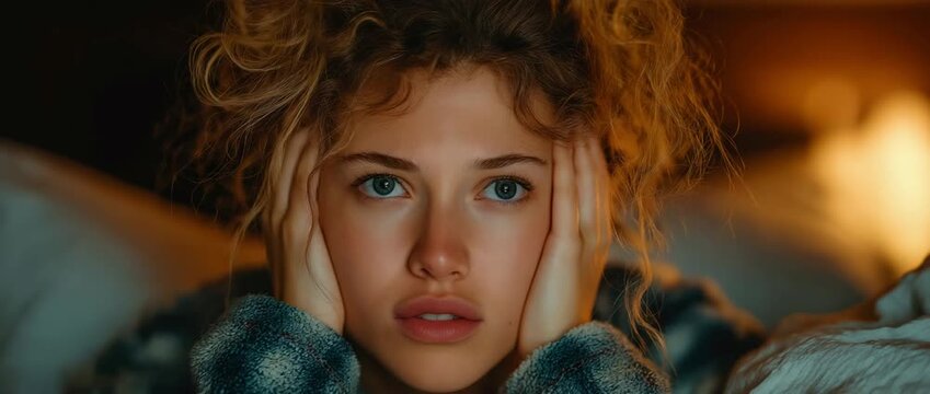 A young woman in bed is annoyed by the commotion and has a restless night.