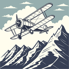Vector art of vintage airplane over mountains © Gf
