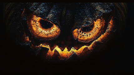 Halloween pumpkin on fire on dark moment