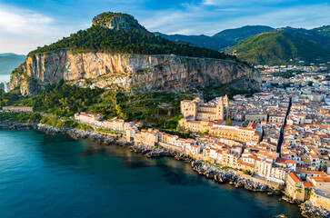 Fototapeta premium Aerial view of Cefalu, on the Tyrrhenian coast of Sicily, Italy