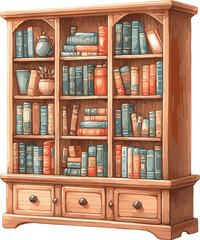 Vector watercolor painted illustration of a bookshelf © Mantella