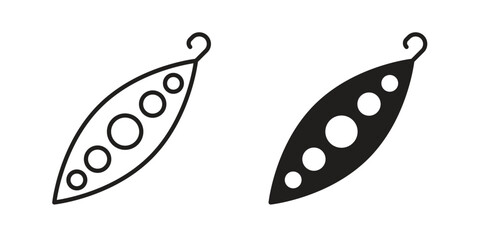 Peapod icon set in flat and line style vectors