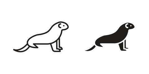 Otter icon set in flat and line style vectors