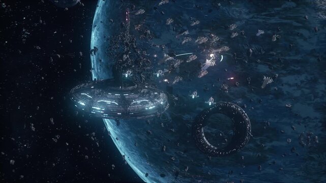 Futuristic Flying Saucer Enters Battle Zone