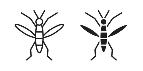 Mosquito icon set in flat and line style vectors