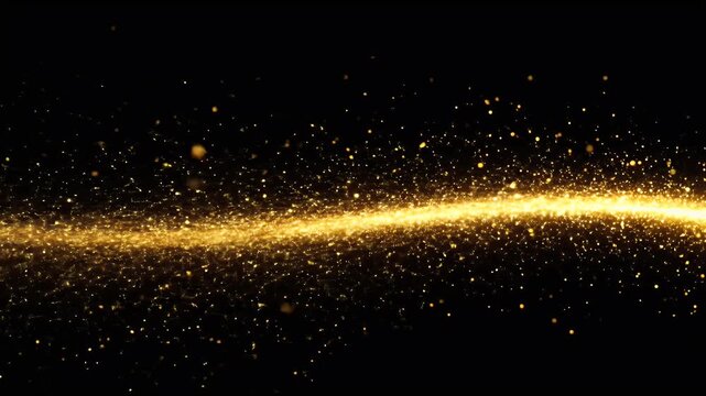 Golden Sparkle Trail Abstract Background With Dark Black Background