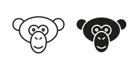 Monkey icon set in flat and line style vectors