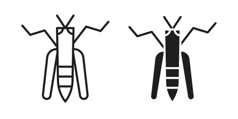 Locust icon set in flat and line style vectors