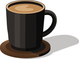 Scalable vector art of a dark matte ceramic mug filled with creamy frothy coffee