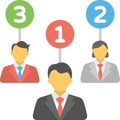 Three Business People In A Hierarchy With Numbered Circles Above Each Person Indicating Rank And Order In A Clear Flat Design Style Isolated On A White Background