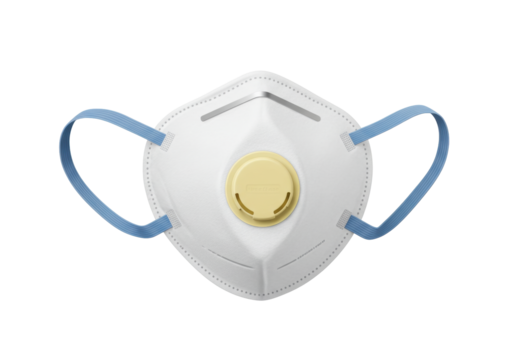 Isolated respirator mask with exhalation valve for protection, on a clean backdrop