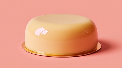 Whole Sicilian cassata cake, glossy marzipan surface, pastel peach background, minimalist style, copy space