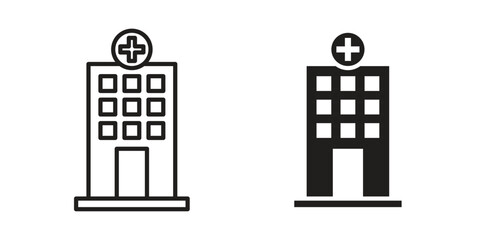 Hospital icon set in flat and line style vectors