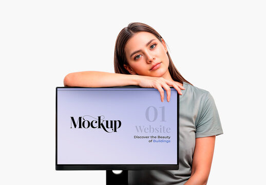 Computer Screen Mockup Young Woman 