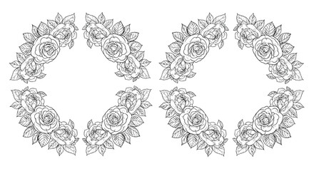 Obraz premium Intricate floral corner ornaments with detailed rose patterns in black and white creating a vintage aesthetic.