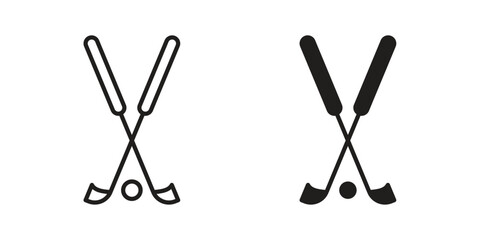 Golf club icon set in flat and line style vectors