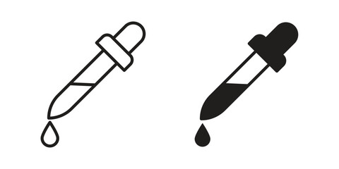 Eye dropper half icon set in flat and line style vectors