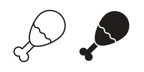 Drumstick bite icon set in flat and line style vectors