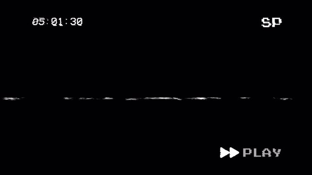 Retro VHS Camcorder Playback Screen Display OSD Loop. Analog Glitch Overlay with Digital Timecode and Noise Artifacts