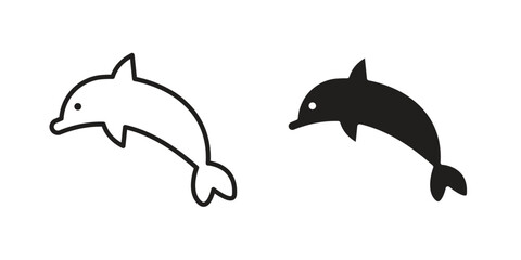 Dolphin icon set in flat and line style vectors