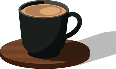 Dark matte ceramic mug with creamy frothy coffee vector illustration