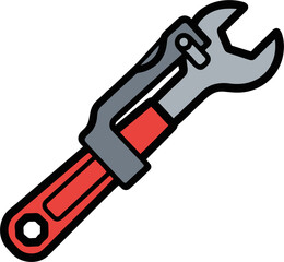 Angled Red and Gray Adjustable Wrench with Black Outline and Details