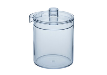 Isolated clear plastic jar with lid for kitchen food storage containers close-up studio shot