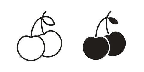 Cherry icon set in flat and line style vectors
