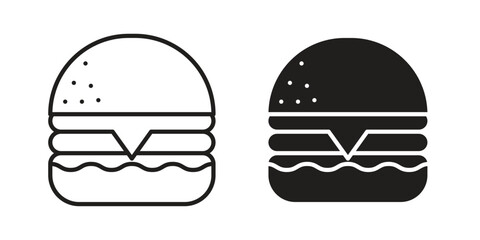 Cheese burger icon set in flat and line style vectors