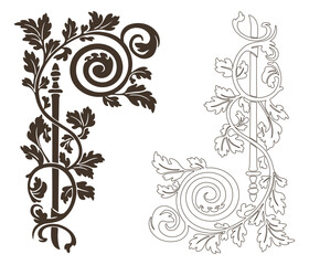 Decorative Ornate Corner Design Vector Illustration Floral Swirls Leafy Pattern Flourish