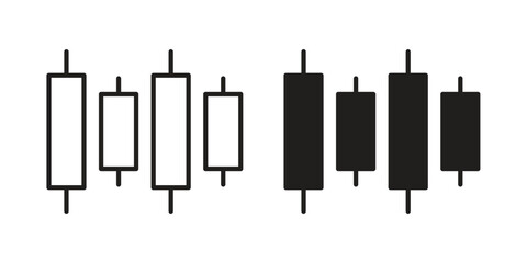 Chart candlestick icon set in flat and line style vectors