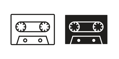Cassette tape icon set in flat and line style vectors