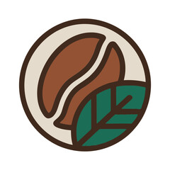 Minimalist coffee bean and leaf icon design for cafe branding and product packaging creating a warm and inviting aesthetic perfect for coffee shops and related businesses