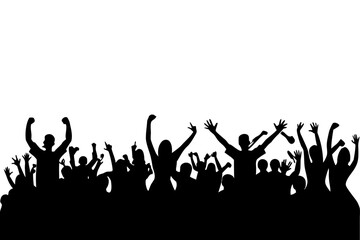 Vector illustration of silhouette of a cheering crowd with hands raised in excitement