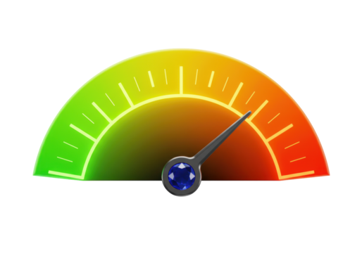 Speedometer gauge isolated on transparent background, performance indicator in green to red gradient PNG, dashboard element - Powered by Adobe