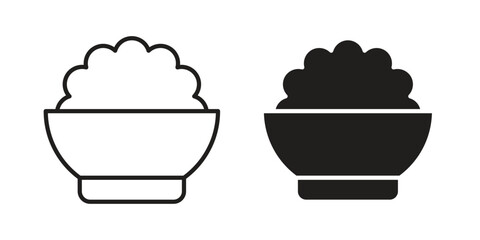 Bowl rice icon set in flat and line style vectors