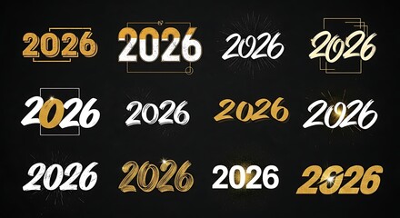 set of vintage retro labels happy new year 2026